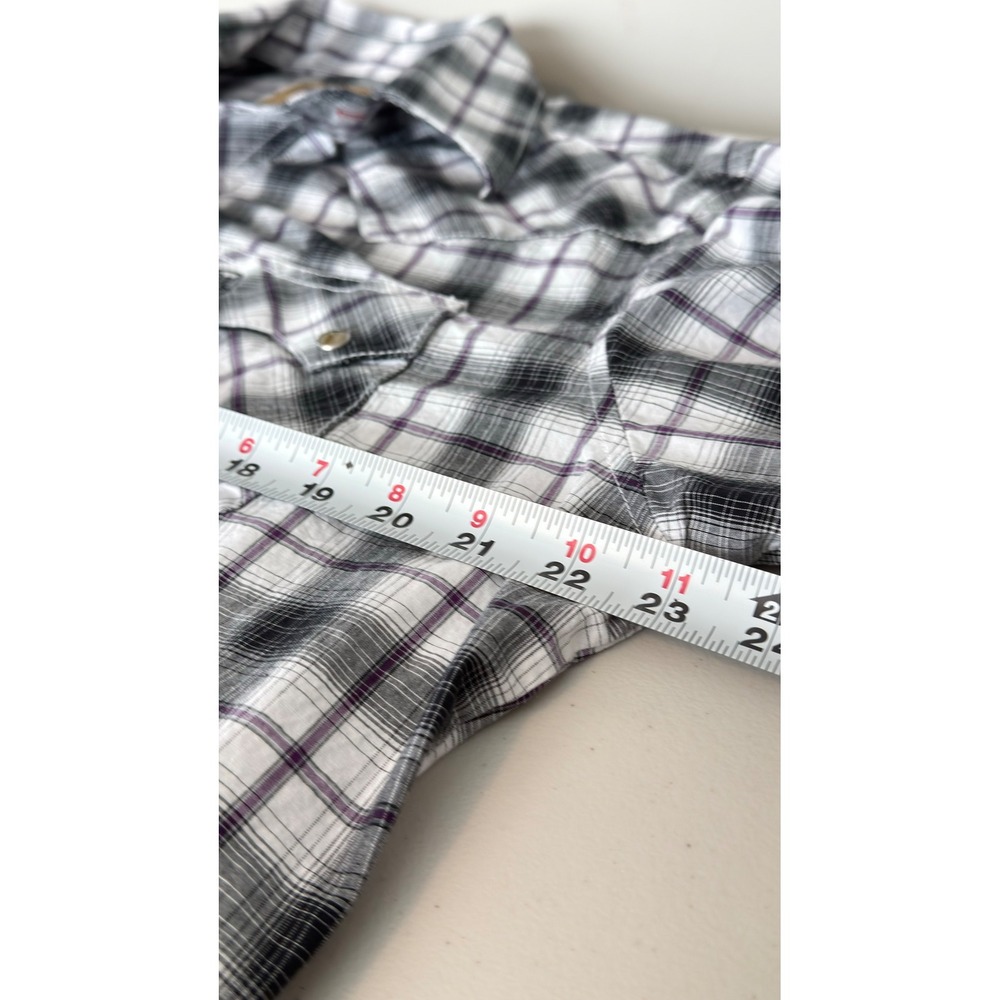 Wrangler Retro Western Shirt Black White Purple Plaid Pearl Snaps Men L - Picture 7 of 10